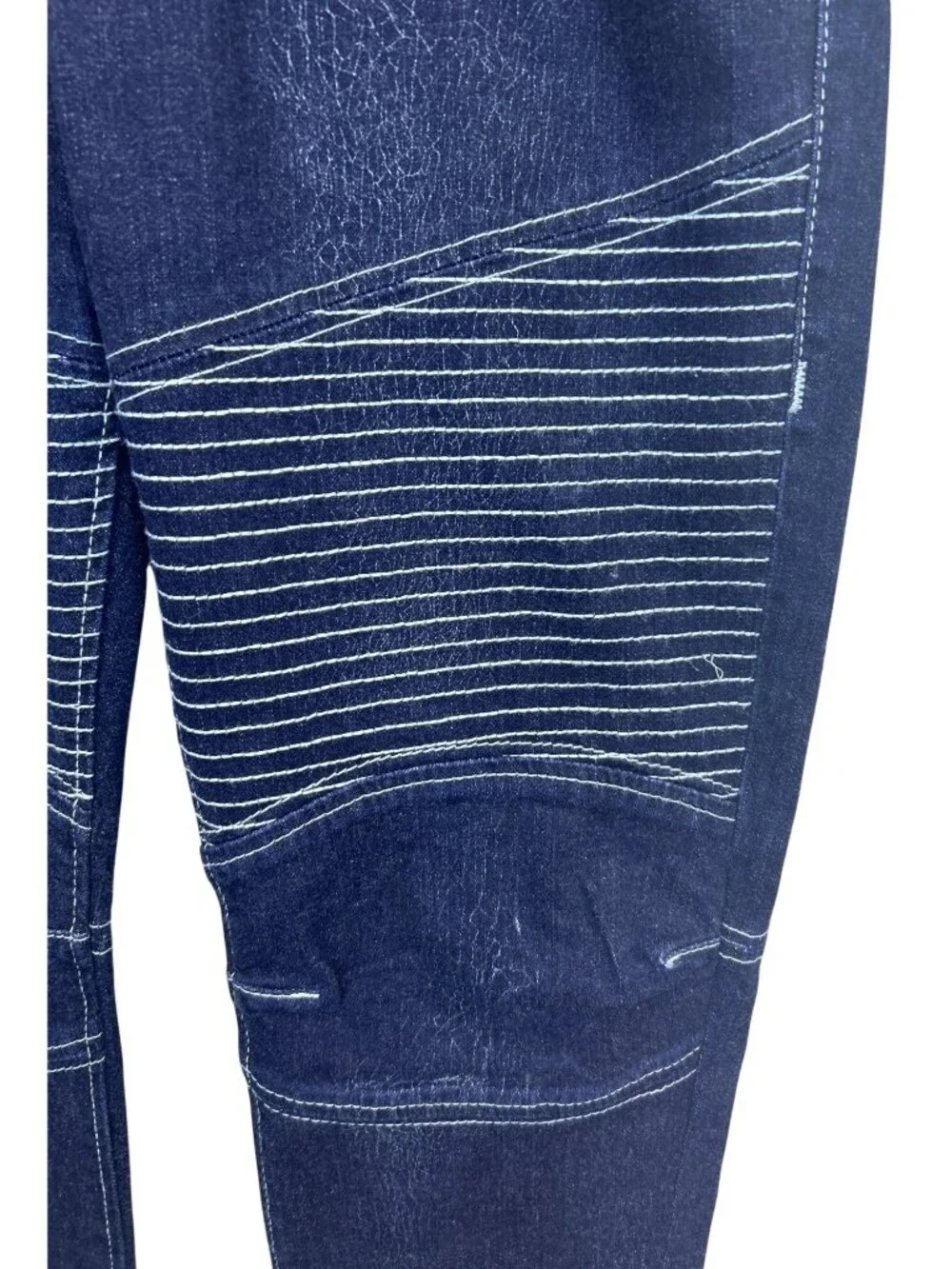 True Religion Moto Skinny Jeans Men's 34x28 Dark Wash Run Stitch Cracked Texture